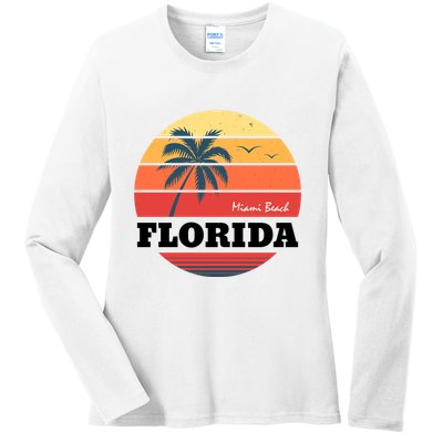 Miami Beach Florida Retro Circle Ladies Long Sleeve Shirt
