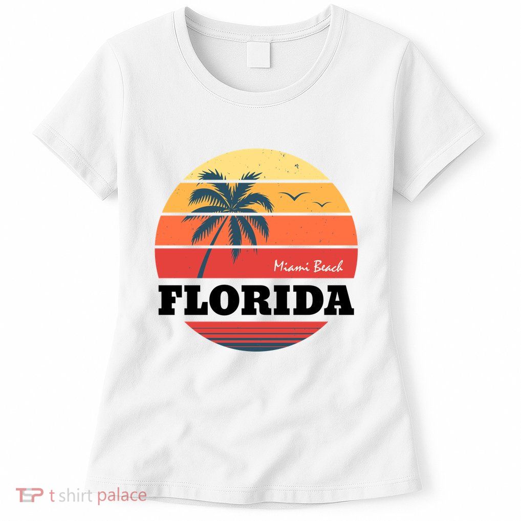 Miami Beach Florida Retro Circle Womens T-Shirt