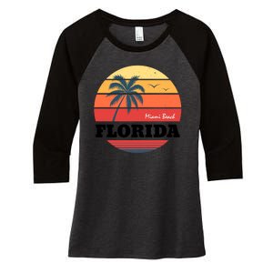 Miami Beach Florida Retro Circle Women's Tri-Blend 3/4-Sleeve Raglan Shirt