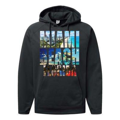 Miami Beach Florida Retro City Logo Performance Fleece Hoodie