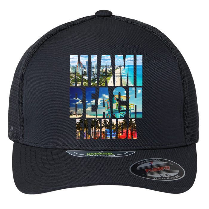 Miami Beach Florida Retro City Logo Flexfit Unipanel Trucker Cap