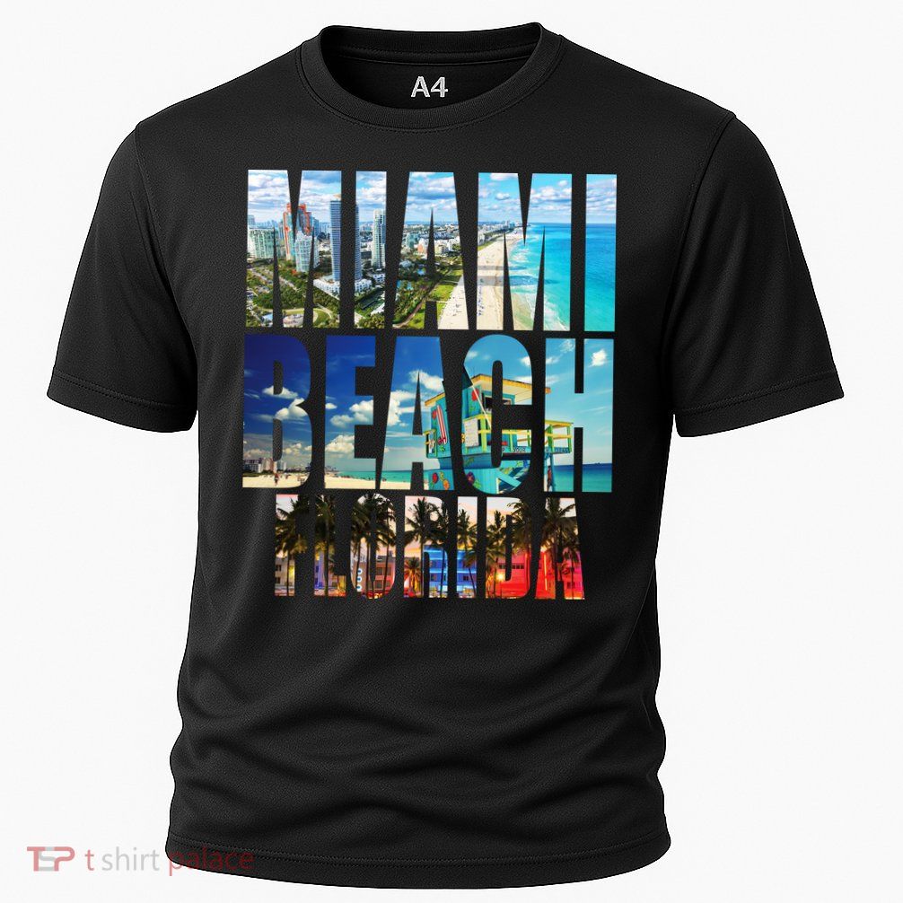 Miami Beach Florida Retro City Logo Cooling Performance Crew T-Shirt