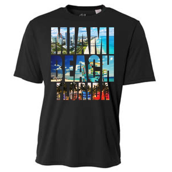 Miami Beach Florida Retro City Logo Cooling Performance Crew T-Shirt