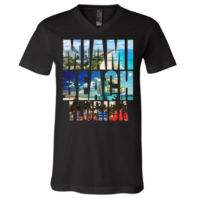 Miami Beach Florida Retro City Logo V-Neck T-Shirt