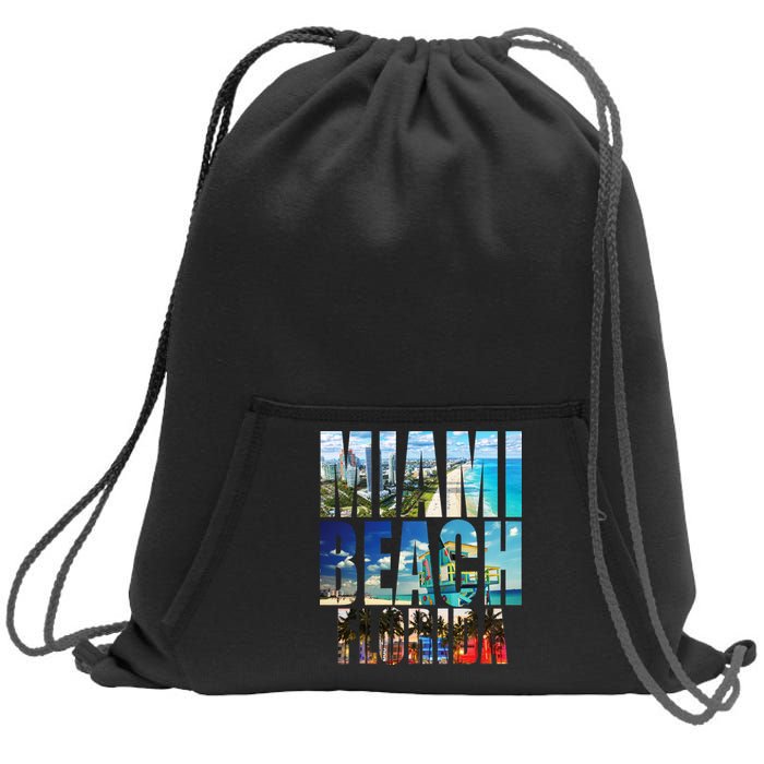 Miami Beach Florida Retro City Logo Sweatshirt Cinch Pack Bag