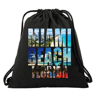 Miami Beach Florida Retro City Logo Drawstring Bag