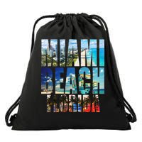 Miami Beach Florida Retro City Logo Drawstring Bag