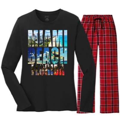 Miami Beach Florida Retro City Logo Women's Long Sleeve Flannel Pajama Set 