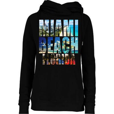 Miami Beach Florida Retro City Logo Womens Funnel Neck Pullover Hood