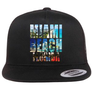 Miami Beach Florida Retro City Logo Flat Bill Trucker Hat