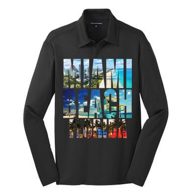 Miami Beach Florida Retro City Logo Silk Touch Performance Long Sleeve Polo