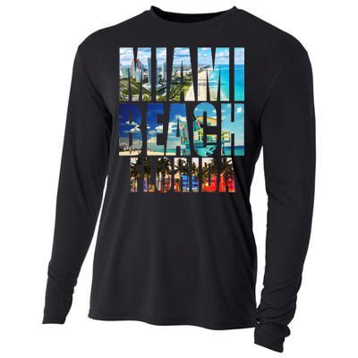 Miami Beach Florida Retro City Logo Cooling Performance Long Sleeve Crew