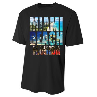 Miami Beach Florida Retro City Logo Performance Sprint T-Shirt