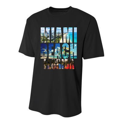 Miami Beach Florida Retro City Logo Youth Performance Sprint T-Shirt