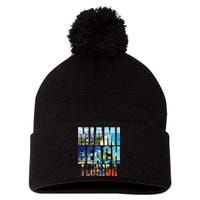 Miami Beach Florida Retro City Logo Pom Pom 12in Knit Beanie