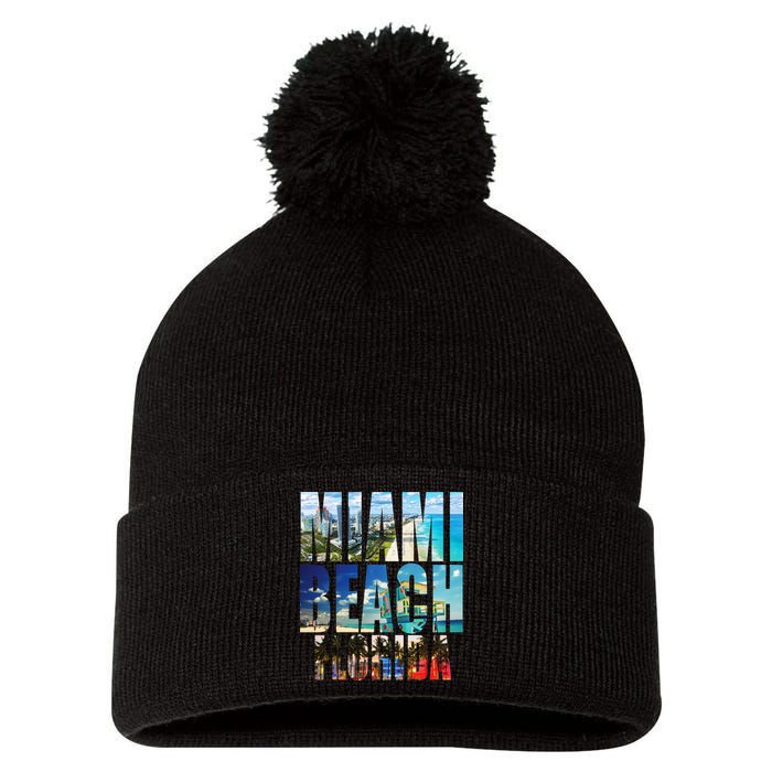 Miami Beach Florida Retro City Logo Pom Pom 12in Knit Beanie