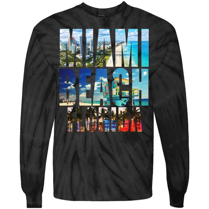 Miami Beach Florida Retro City Logo Tie-Dye Long Sleeve Shirt