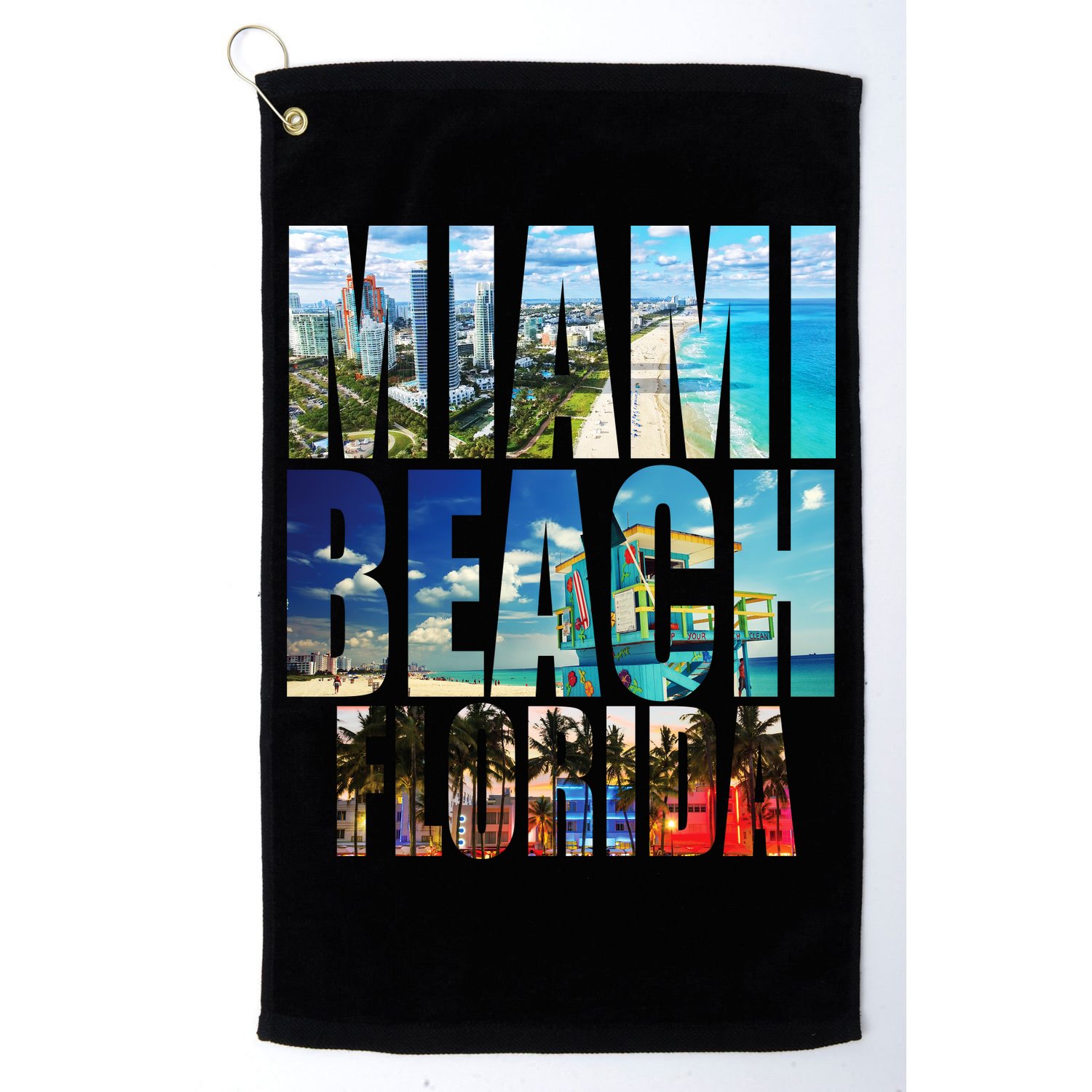 Miami Beach Florida Retro City Logo Golf Towel