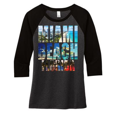 Miami Beach Florida Retro City Logo Women's Tri-Blend 3/4-Sleeve Raglan Shirt