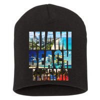 Miami Beach Florida Retro City Logo Short Acrylic Beanie