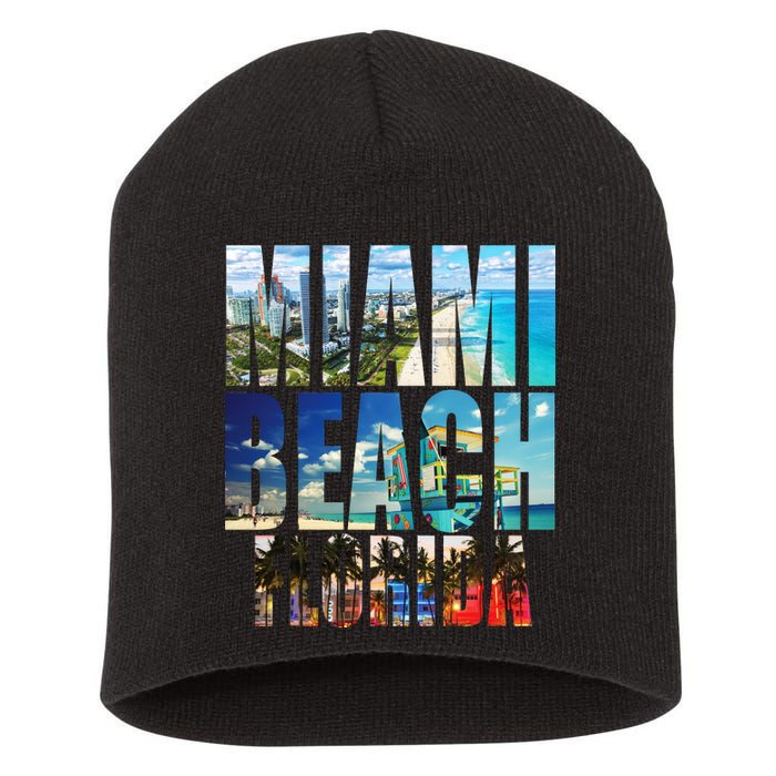 Miami Beach Florida Retro City Logo Short Acrylic Beanie