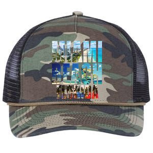 Miami Beach Florida Retro City Logo Retro Rope Trucker Hat Cap