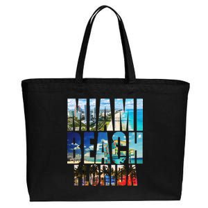 Miami Beach Florida Retro City Logo Cotton Canvas Jumbo Tote