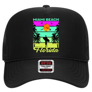 Miami Beach Florida Surfing High Crown Mesh Back Trucker Hat