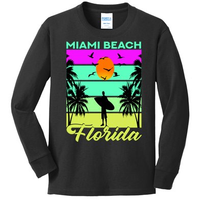 Miami Beach Florida Surfing Kids Long Sleeve Shirt