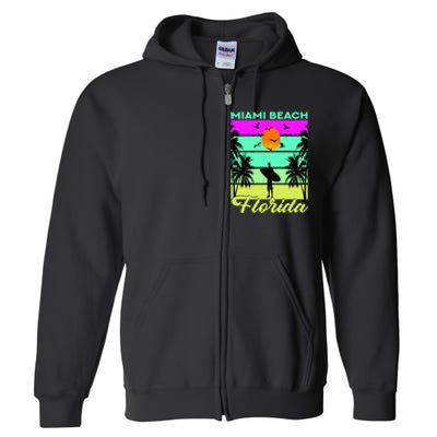 Miami Beach Florida Surfing Full Zip Hoodie