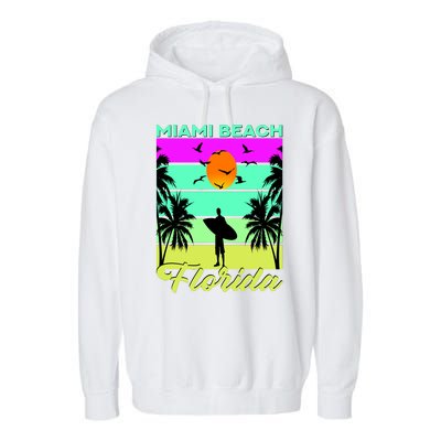 Miami Beach Florida Surfing Garment-Dyed Fleece Hoodie