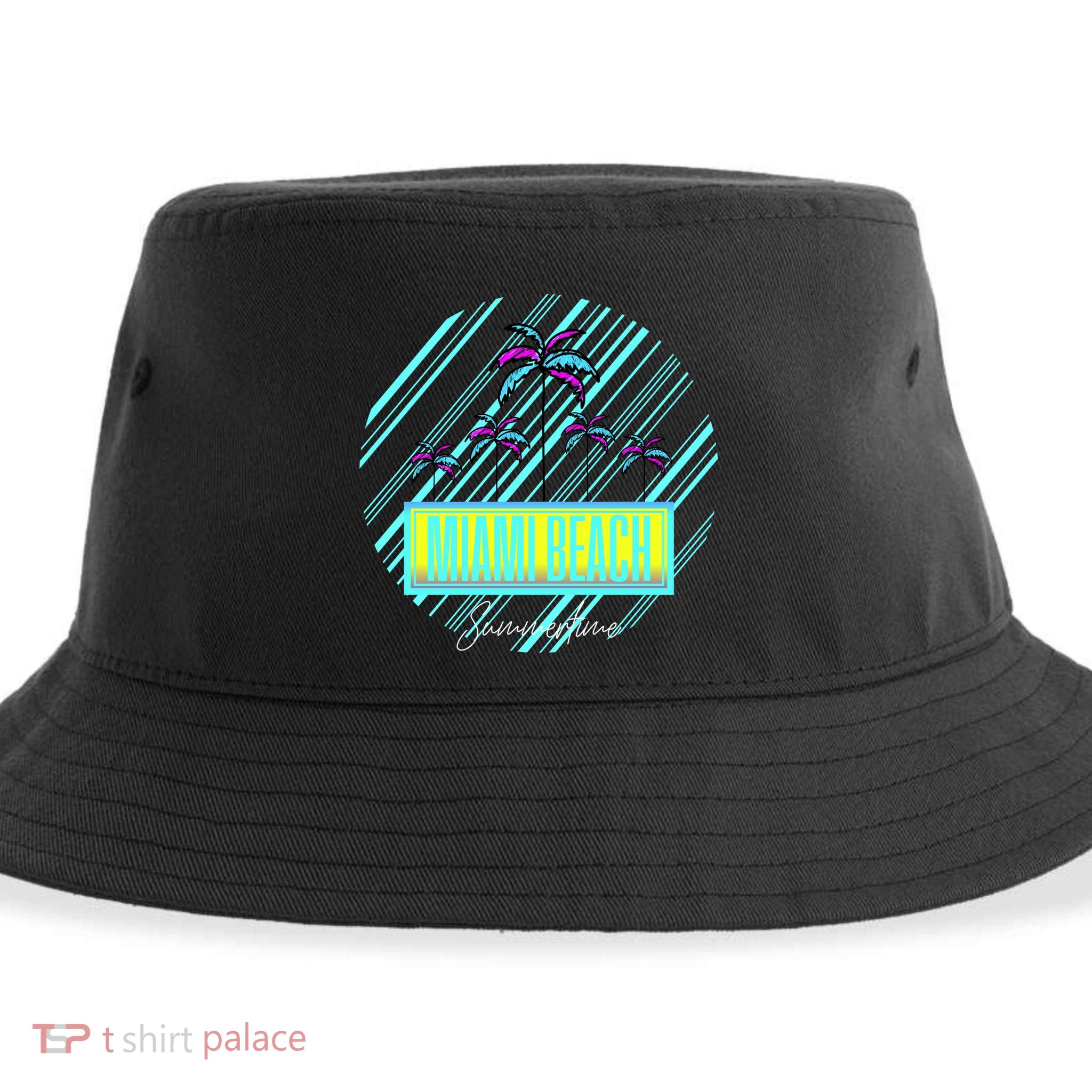 Miami Beach Palm Trees Retro Sustainable Bucket Hat