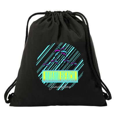 Miami Beach Palm Trees Retro Drawstring Bag