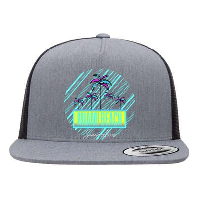 Miami Beach Palm Trees Retro Flat Bill Trucker Hat