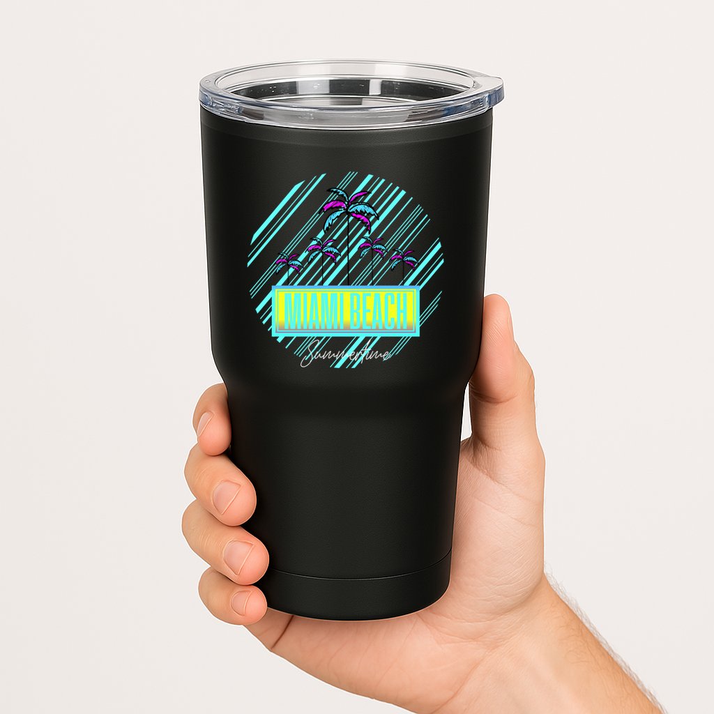 Miami Beach Palm Trees Retro Tumbler