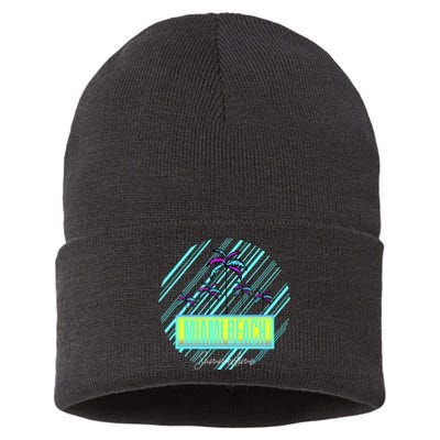 Miami Beach Palm Trees Retro Sustainable Knit Beanie