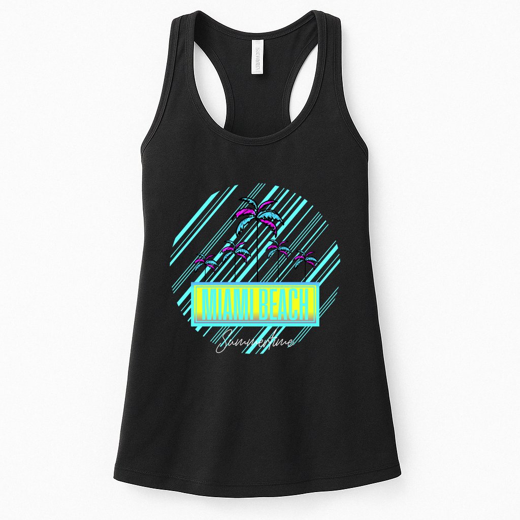 Miami Beach Palm Trees Retro Womens Tank Top