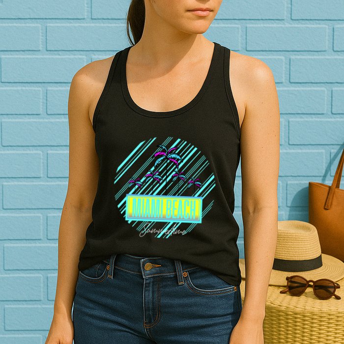 Miami Beach Palm Trees Retro Womens Tank Top