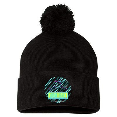Miami Beach Palm Trees Retro Pom Pom 12in Knit Beanie