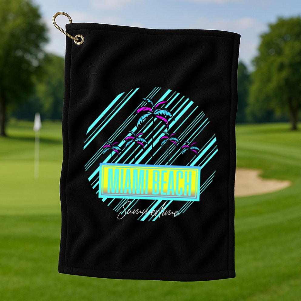Miami Beach Palm Trees Retro Golf Towel