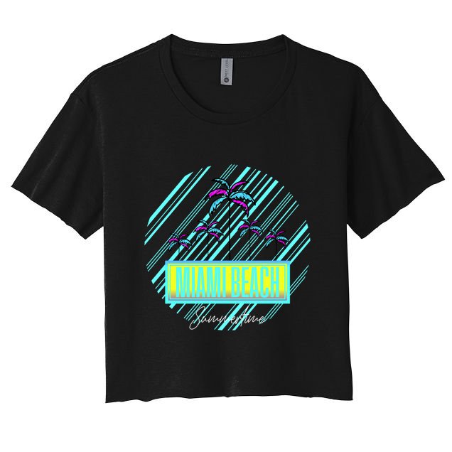 Miami Beach Palm Trees Retro Crop Top
