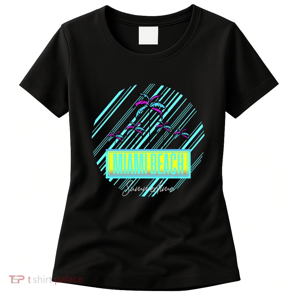 Miami Beach Palm Trees Retro Womens T-Shirt