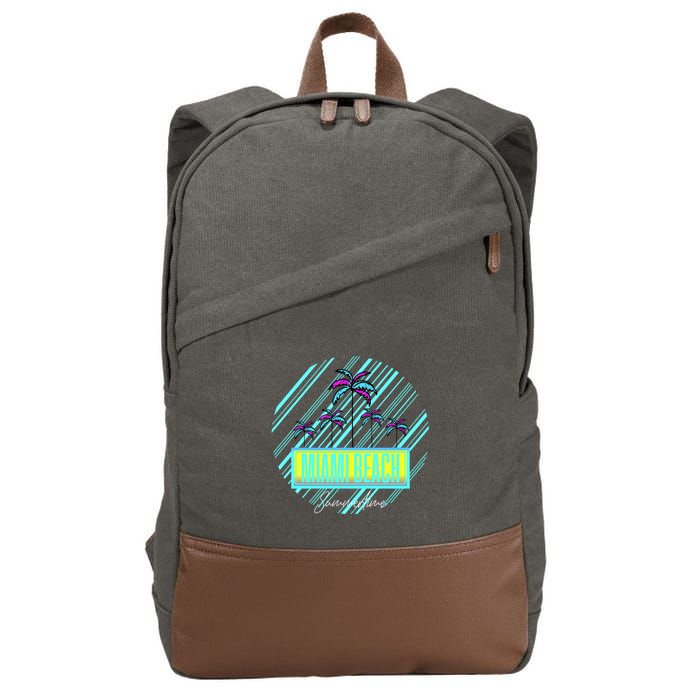 Miami Beach Palm Trees Retro Cotton Canvas Backpack