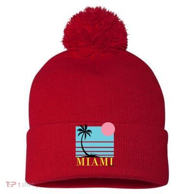 Miami Beach Sunset Pom Pom 12in Knit Beanie