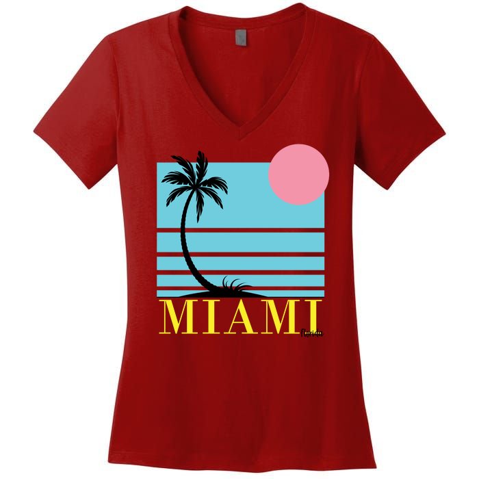 Miami Beach Sunset Women's V-Neck T-Shirt