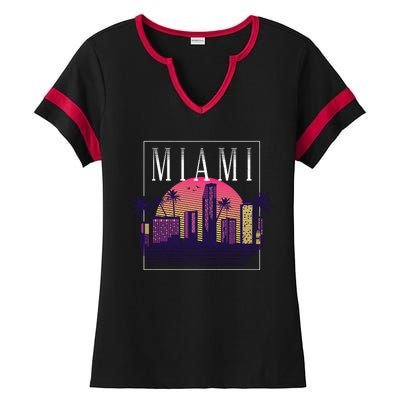 Miami Florida Retro Skyline Ladies Halftime Notch Neck Tee