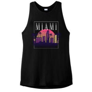 Miami Florida Retro Skyline Ladies PosiCharge Tri-Blend Wicking Tank