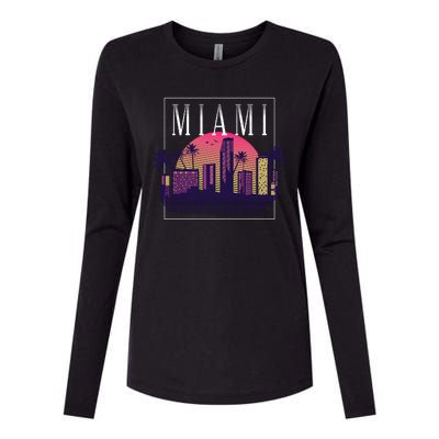 Miami Florida Retro Skyline Womens Cotton Relaxed Long Sleeve T-Shirt