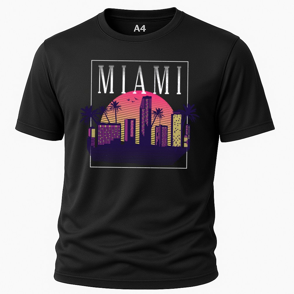 Miami Florida Retro Skyline Cooling Performance Crew T-Shirt