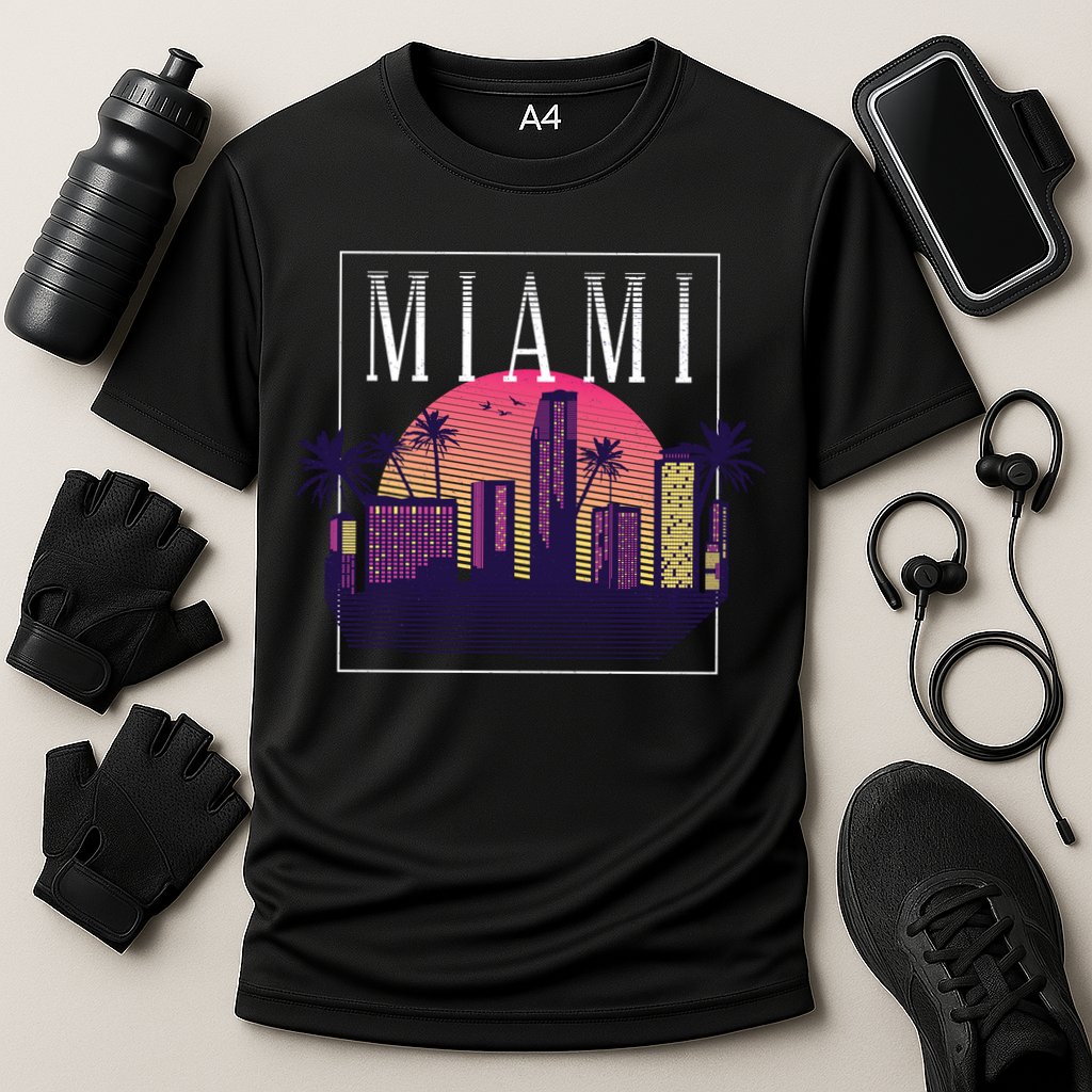 Miami Florida Retro Skyline Cooling Performance Crew T-Shirt